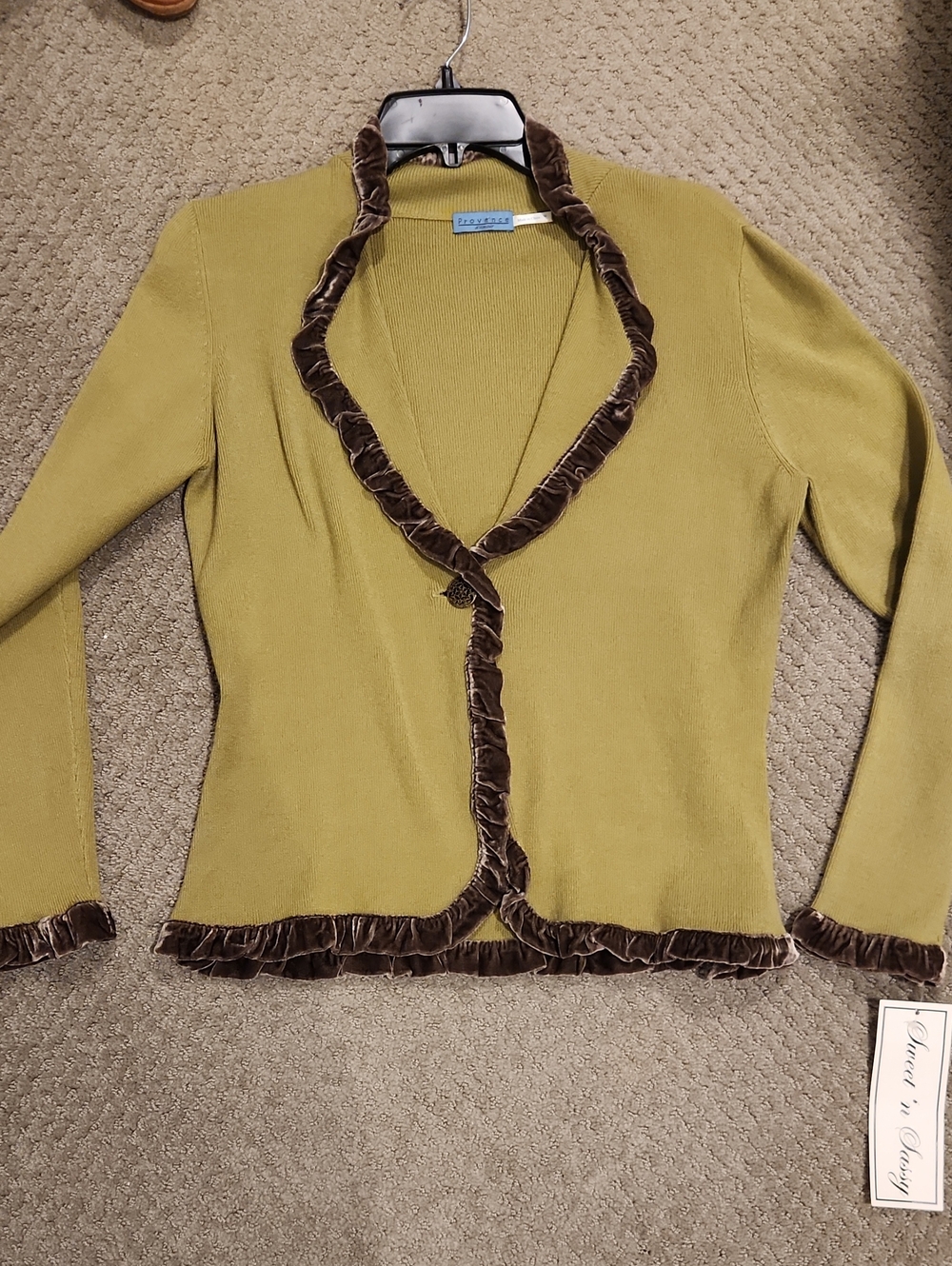 NEW Provence D'Amour Olive Green Ruffle-Trim Sweater. Medium